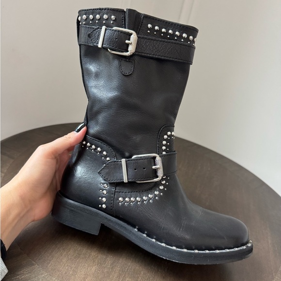 Charles David Whistler Black Leather Studded Moto Boots - Size 6 - EUC - Picture 10 of 10